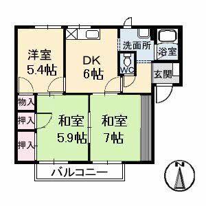 エスパディA棟(2LDK/2階)の間取り写真