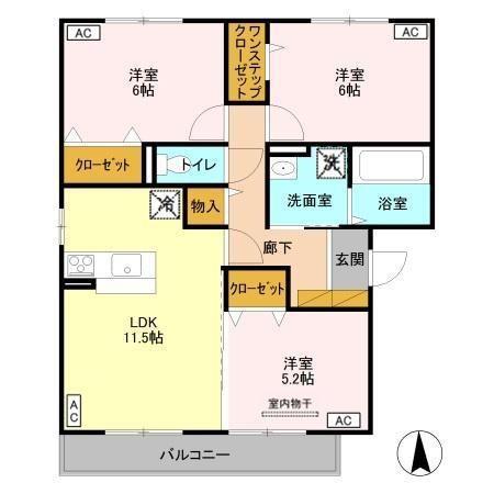 カーサ グランデ(3LDK/2階)の間取り写真