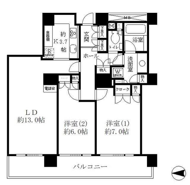 リバーポイントタワー(2LDK/5階)の間取り写真