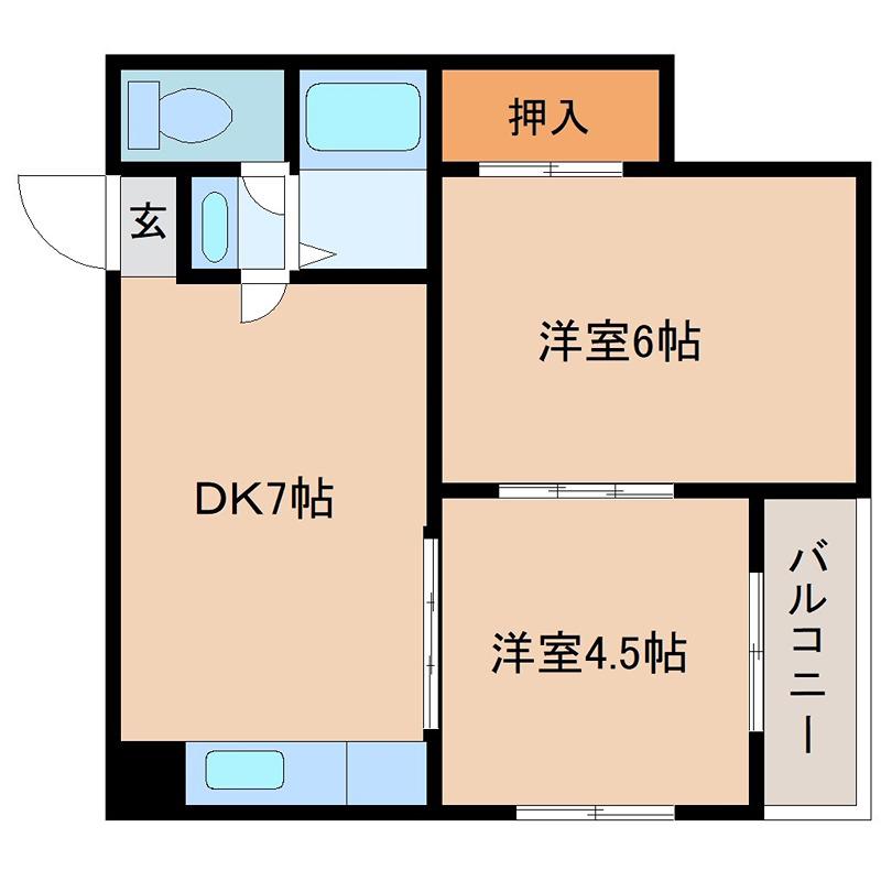 サンシャインMKM東小橋(2DK/4階)の間取り写真