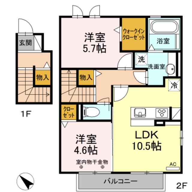 こっこ宮新(2LDK/2階)の間取り写真
