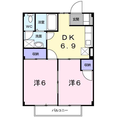 ヤマトハイツA(2DK/2階)の間取り写真