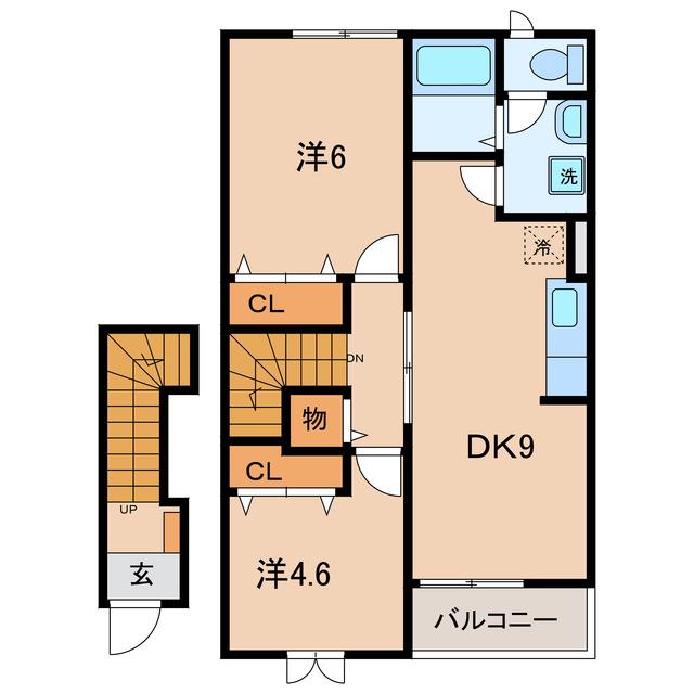 エルグランディ西尾A・B(2DK/2階)の間取り写真