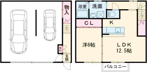 ギャラン中間ガレージD棟(1LDK/1階)の間取り写真