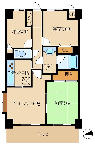 コスモ大倉山壱番館(3DK/1階)の間取り写真