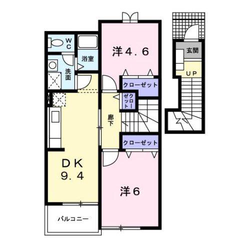 アンソレイエY.A(2DK/2階)の間取り写真