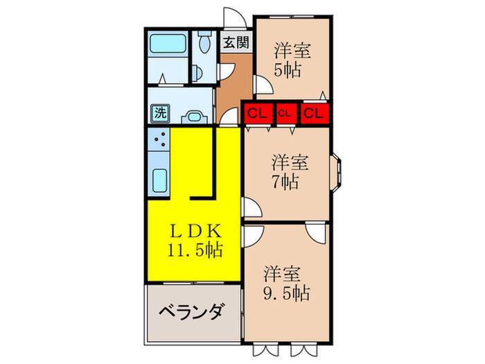 フロレアールくれは(3LDK/2階)の間取り写真