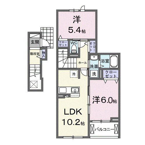 フォンテーヌV(2LDK/2階)の間取り写真