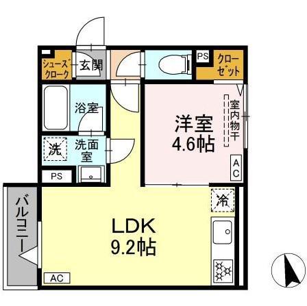 セレスティア羽沢B棟(1LDK/3階)の間取り写真