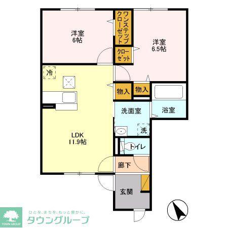 ロックコートB(2LDK/1階)の間取り写真