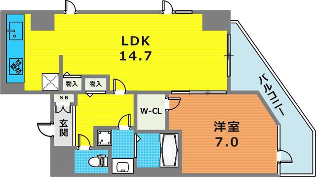 プレサンス神戸駅前グランツ(1LDK/13階)の間取り写真
