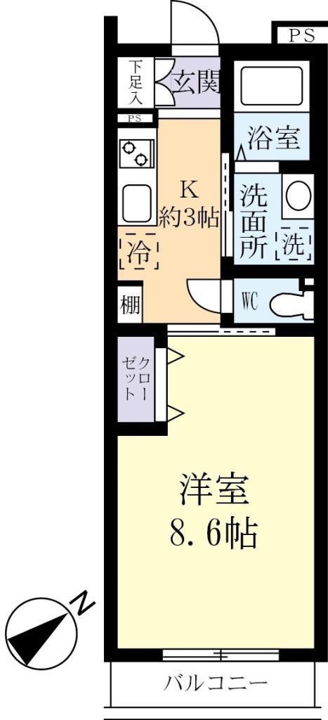 シャルム水戸(1K/4階)の間取り写真