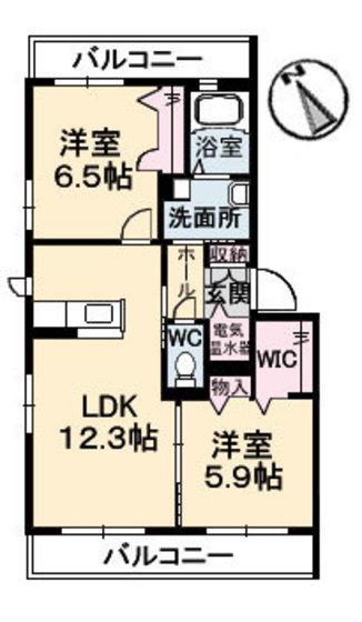 グランディールエスト(2LDK/2階)の間取り写真