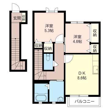 NIIYA鵠沼T(2DK/2階)の間取り写真