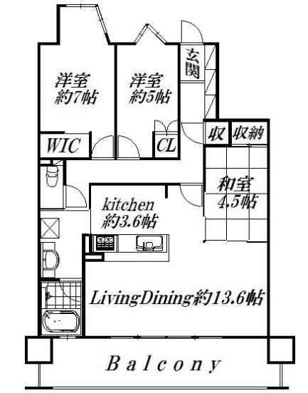 バンベール松城町(3LDK/11階)の間取り写真