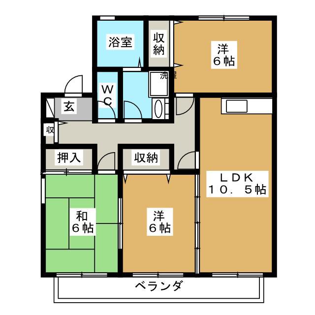 コートパストラルB棟(3LDK/2階)の間取り写真