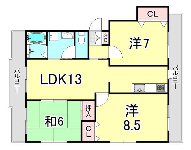 ベルハウス(3LDK/3階)の間取り写真