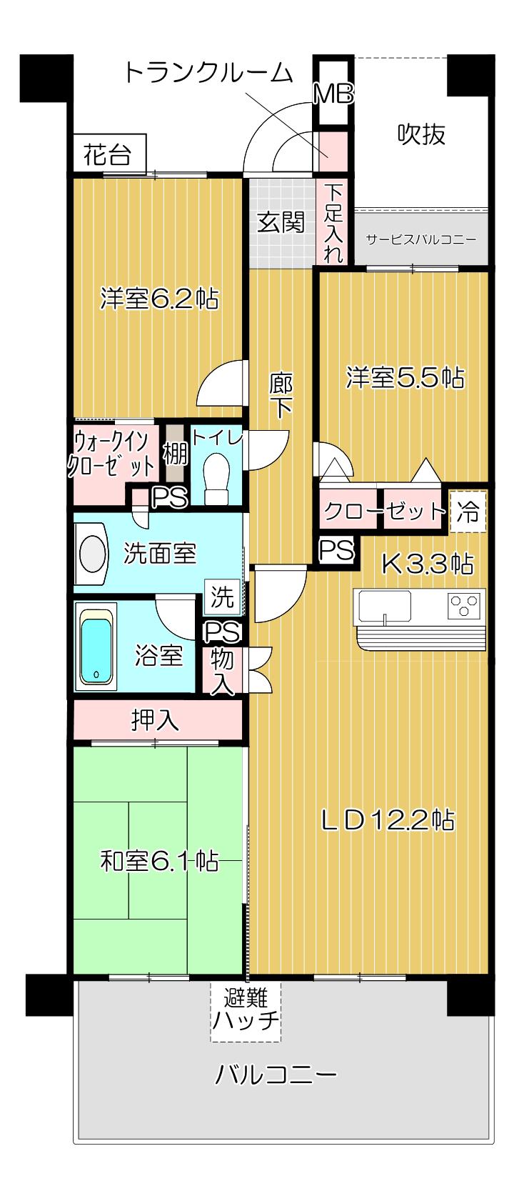 ゼファー所沢ヘップスパーク(3LDK/4階)の間取り写真
