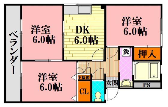パストラルハイムB館(3DK/2階)の間取り写真