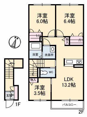 シャーメゾンアイリス(2LDK/2階)の間取り写真