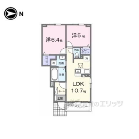 クラール倉治B(2LDK/1階)の間取り写真