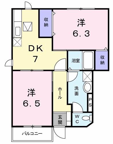 ドゥーソレールI(2DK/1階)の間取り写真