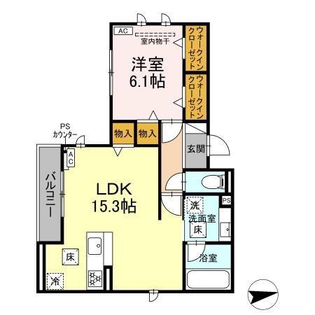 クレスト田神(1LDK/1階)の間取り写真