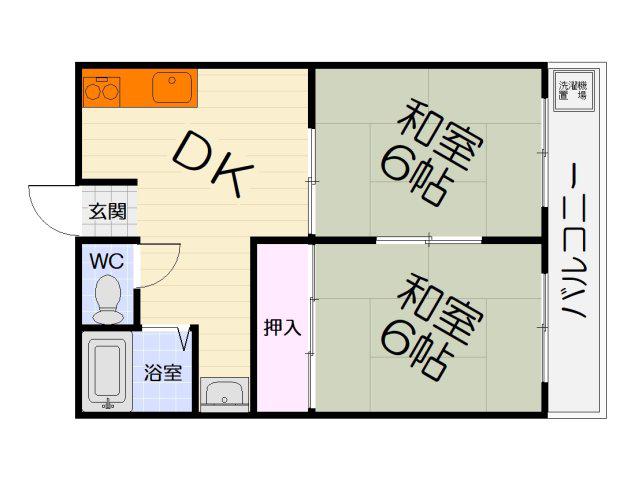 八田ハイツB棟(2DK/2階)の間取り写真