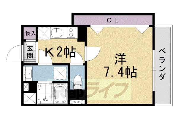 ALPHA鴨川(1K/2階)の間取り写真