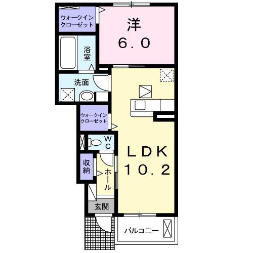 ラ・ヴィ・エゼA(1LDK/1階)の間取り写真
