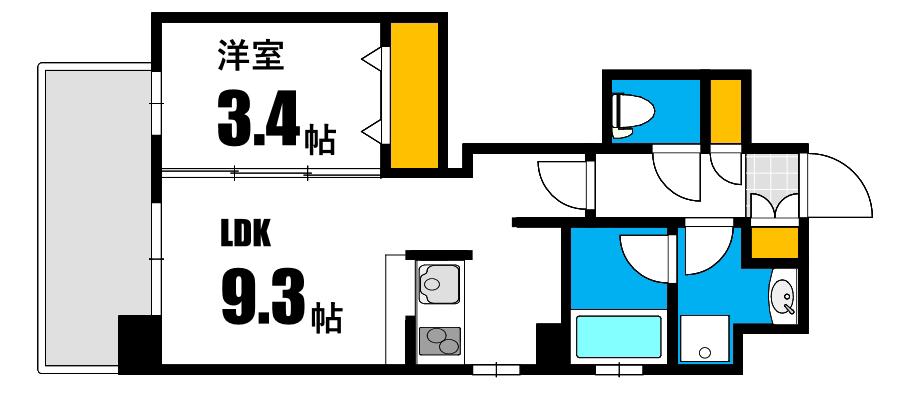 CALME国泰寺(1LDK/5階)の間取り写真