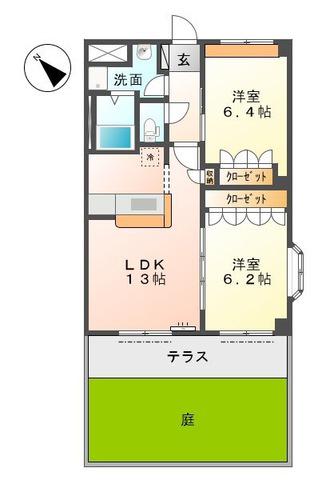 メゾンひばりヶ丘壱番館(2LDK/1階)の間取り写真