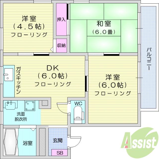 ラフィーネ栗生(3DK/2階)の間取り写真