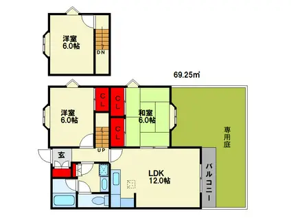サニーウェル春日B(3LDK/1階)の間取り写真