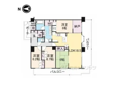 リーデンススクエア宇治伊勢田(4LDK/4階)の間取り写真