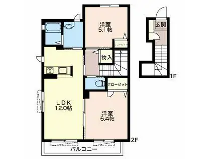 プレジデント川合(2LDK/2階)の間取り写真