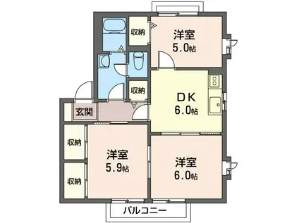 コーラルガーデン J(3DK/1階)の間取り写真