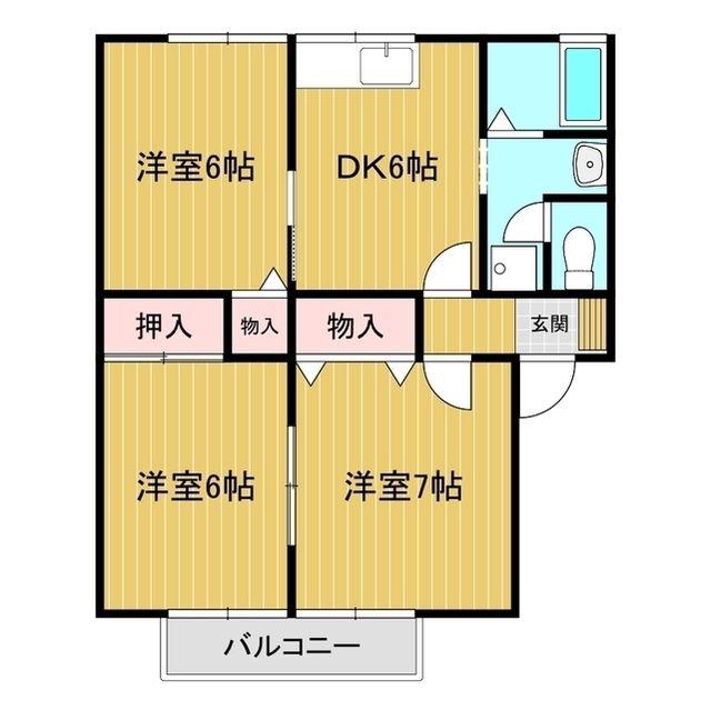 オーロラハイムB棟(3DK/1階)の間取り写真
