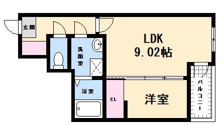 フリートフォルヴィラ古江新町B(1LDK/2階)の間取り写真