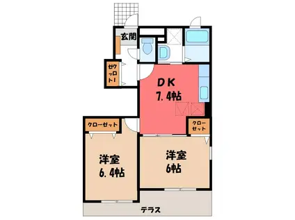 ベル・フローラIII(2DK/1階)の間取り写真