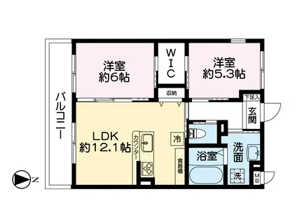 ENSOLEILLE清水本町マンション(2LDK/2階)の間取り写真