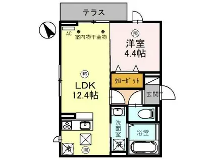 ルテドヴィラージュ(1LDK/1階)の間取り写真
