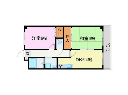 シェルグリーズ城南(2DK/4階)の間取り写真