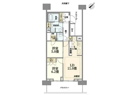 HARUMI FLAG SUN VILLAGE F棟晴海フラッグ サ(2LDK/14階)の間取り写真