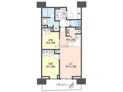 HARUMI FLAG SUN VILLAGE C棟204(2LDK/2階)の間取り写真