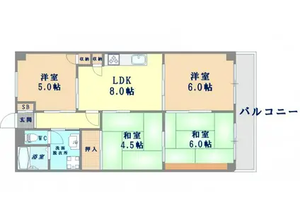 天保山第5コーポ2号棟(4LDK/2階)の間取り写真