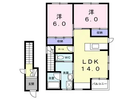 ショートヒルII(2LDK/2階)の間取り写真