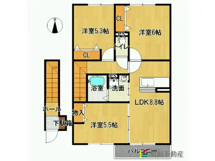 シャルムハウス大財(3DK/2階)の間取り写真