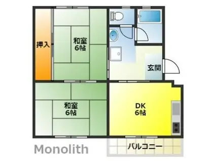 鶴山台47号棟(2DK/4階)の間取り写真