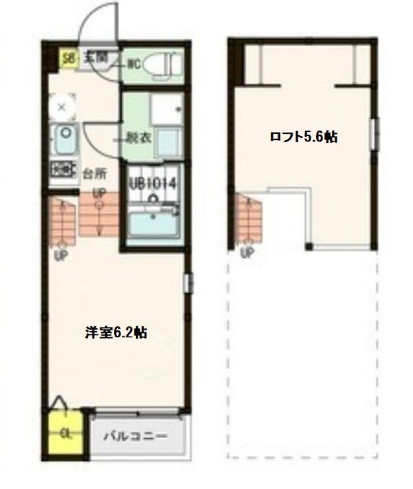 コンフォール仙台若林(1K/2階)の間取り写真